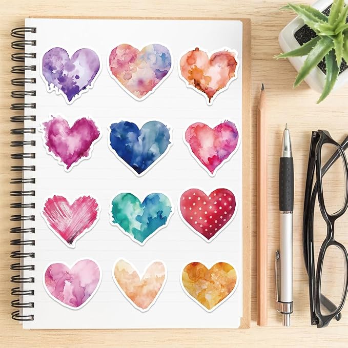 Love Heart Aesthetic Stickers for Valentine's Day, 50PCS Colorful Heart Vinyl Waterproof Stickers for Water Bottle, Laptop, Scrapbook, Journal, Gift Decorative Decals, Party Supplies