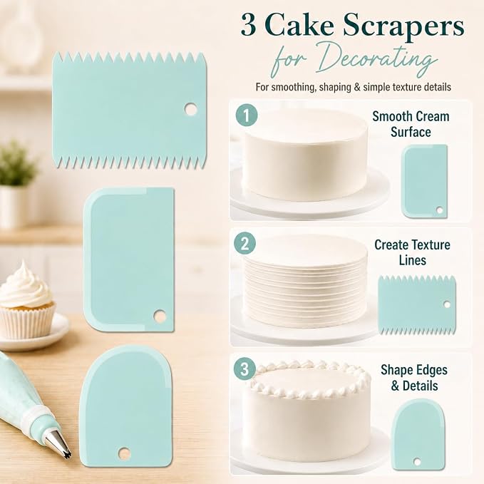 15 PCS Cake Decorating Supplies Set with 2 Reusable Superflex Piping Bags, 6 Stainless Steel Icing Tips, 3 Cake Scrapers, 2 Couplers and Ties for Beginners,Mint Green