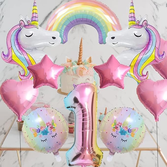 Unicorn Balloons Unicorn Birthday Party Decorations for Girls Foil Balloons Set Macaron and Rainbow Balloon Wedding Baby Shower Party Supplie (number 1)