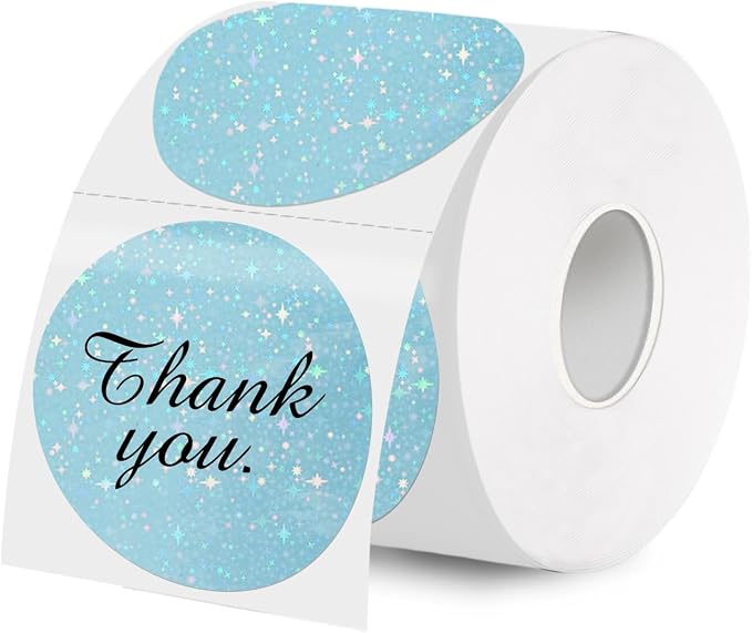 2''Holographic Thermal Label,Round Self-Adhesive Direct Thermal Label,Thermal Stickers for DIY Logo Design,Name Tag (300/Roll Blue Starry Sky