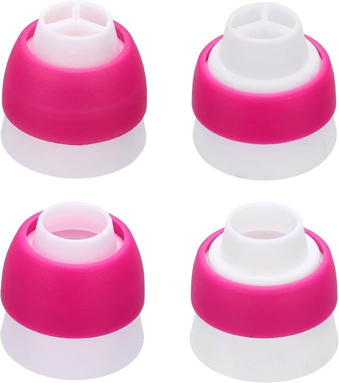uxcell 4 Pcs Piping Tip Coupler, Plastic 3 and 1 Color Couplers Icing Frosting Piping Bag Reusable Cake Baker Decor Tools Kit for Pastry Cupcake Tips Russian Flower Mouth Nozzle, Rose Red
