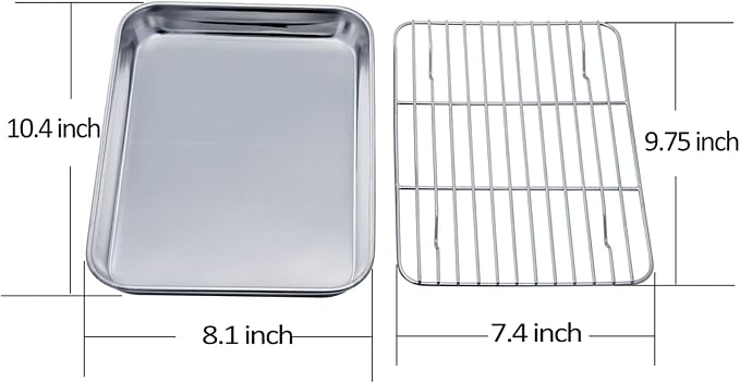 TeamFar Toaster Oven Pan Tray with Cooling Rack, 10.4''x 8.1''x1'', Stainless Steel Toaster Ovenware Pan, Healthy & Non Toxic, Rust Free & Easy Clean - Dishwasher Safe