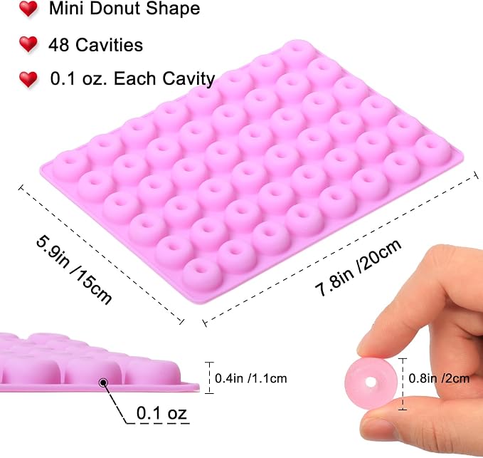 Mini Donut Silicone Mold, 48 Cavities Donut Molds for Chocolate Candy Gummy, Food Grade Silicone Mini Doughnut Molding Trays for Homemade Mint/Snacks/Cake Décor, 2 PCS