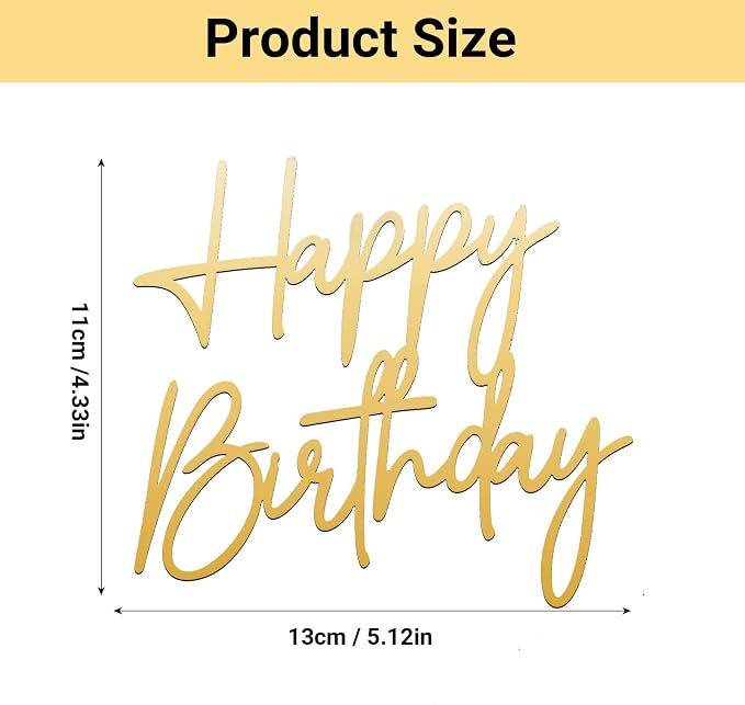 Ouligay 1PCS Gold Happy Birthday Cake Topper Gold Acrylic Happy Birthday Cake Sign Cupcake Topper Party Decorations Supplies for Anniversary, Bridal Shower, Party Desserts Pastries Supplies