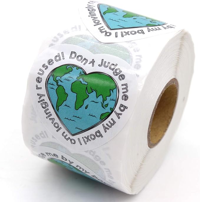 Muminglong 1.5 Inch Don't Judge Me My Box, Recycle Sticker, Thank You Sticker, Love Shaped Earth, Handmade Packaging Label, 500 PCS