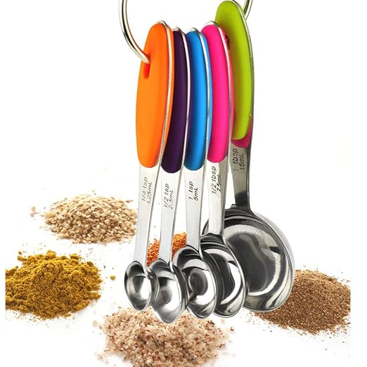 Fsdifly-Stainless Steel Measuring Spoons 5 Piece Stackable Set - Measuring Set for Cooking and Bakin (A)