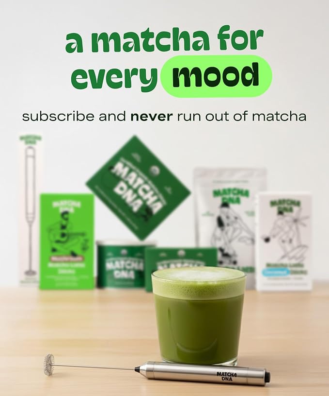 Matcha DNA Handheld Milk Frother Wand. Stainless Steel Electric Matcha Whisk, Lightweight. Hand Mixer for Coffee, Matcha Lattes, Protein Shakes & Drinks. Battery Operated Milk Frother Handheld Whisk