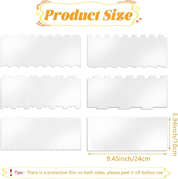 LNAUJS 6-Piece Clear Acrylic Cake Scraper Set – Icing Smoother & Edge Comb for Buttercream Frosting, Cake Decorating Supplies, Mousse, and DIY Baking Tools