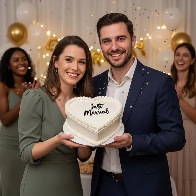 Just Married Cake Topper – Acrylic Wedding Cake Topper for Bride and Groom, Engagement, Bridal Shower Decorations, Elegant Sign for Cake (Just Married)