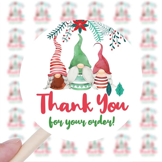 Wailozco 240 PCS Thank You for Your Order Gnome Stickers,Cute Small Business Envelopes Stickers Packages/Handmade Goods/Bags ,Christmas Theme Shop Seals