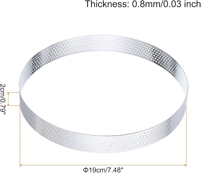 HARFINGTON 3Pcs Stainless Steel Tarts Rings 7.5" Perforated Metal Circle Baking Dessert Mousse Round Cake Ring Non Stick for Home Kitchen Food Cheese Making Tool