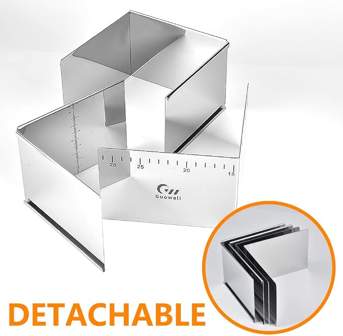 Adjustable Cake Ring Extensible Rectangle Ring Mold Detachable Stainless Steel Square Shaped Cake Cutter, Nonstick DIY Baking Tool - 6 x 6 x 4 in