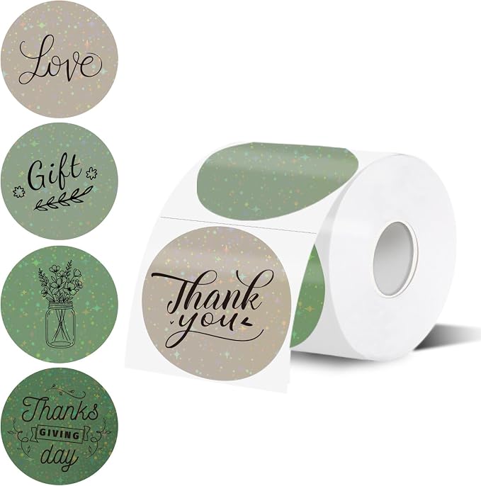 3''Holographic Thermal Label,Round Self-Adhesive Direct Thermal Label,for DIY Logo Design,Name Tag (200/Roll Sage Green)
