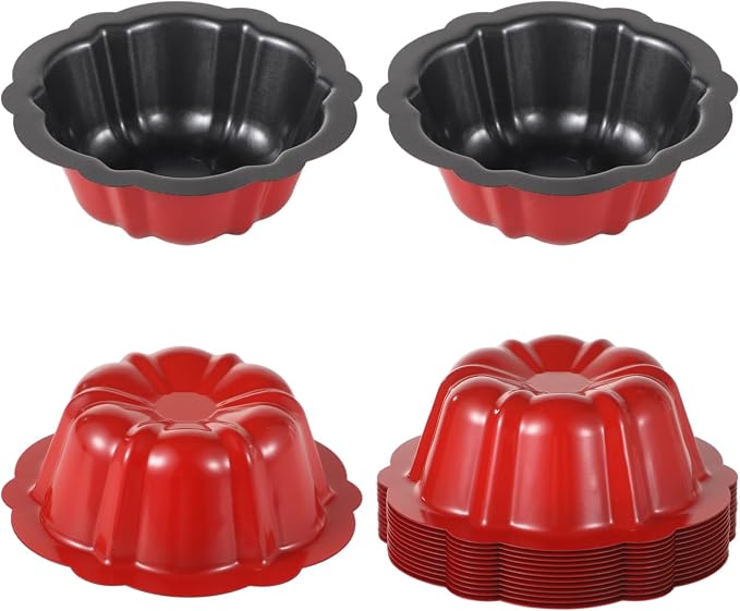 Homaisson 16PCS Mini Fluted Tube Pan, 4.5Inch Carbon Steel Mini Cake Molds, Nonstick Reusable Oven Baking Mold for Cupcake, Bread, Bavarois, Brownie