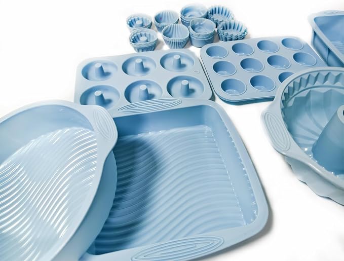30PCS Nonstick Silicone baking set,Silicone Cake Molds, Baking Sheet, Donut Pan for baking sets with 24 Pack Cupcake Mold Baking Cups