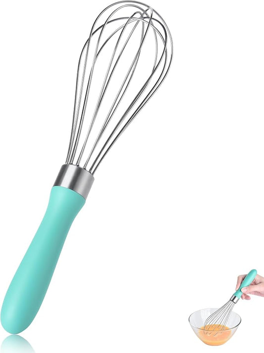 Small Whisk: Stainless Steel 9in Wire Balloon Wisk Kitchen Egg Whisker Heavy Duty Hand Mixer for Cooking Baking Whipping Blending Mixing Stirring Sauce, Flour, chocolate (Aqua Sky)
