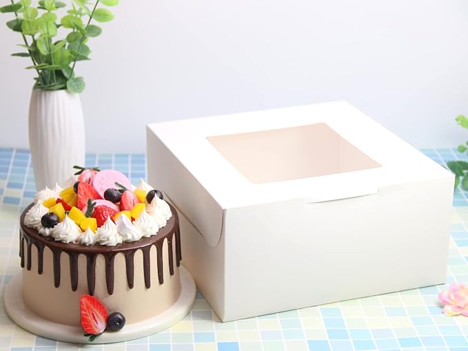 White Bakery Boxes 10x10x5 Inch - 10Pack Window Gift Boxes