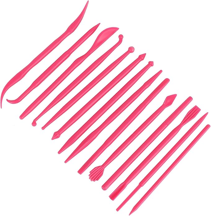 OVAQUIXI 14Pcs Clay Sculpting Tools Set Polymer Modeling Pottery Tool Kit with Comfort Grip for Soft Clay Fondant Cake Decorating DIY (Rosy Red)