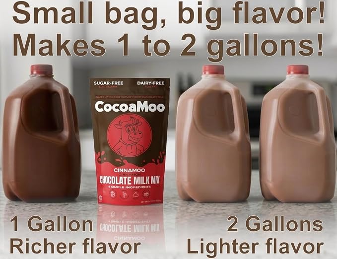 CinnaMoo Sugar-Free, Dairy-Free Cinnamon Roll Chocolate Milk Mix, Organic Cacao Powder with Monk Fruit Extract, No Added Sugar, No Gums or Fillers, Easy to Blend Powder (CinnaMoo - Chocolate Cinnamon Roll)