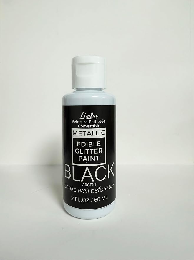 Edible Glitter Paint - 2 fl.oz Food Grade Metallic Glitter Cake Paint for Cake Decorating, Baking, Cupcakes - Shimmer Art Decorative Liquid Edible Paint Food Coloring for Fondant, Donuts (Black)