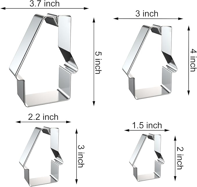 House Cookie Cutter Set for Baking Assorted Sizes Large Small Mini, 5/4/3/2 inch, 4 Piece, Stainless Steel