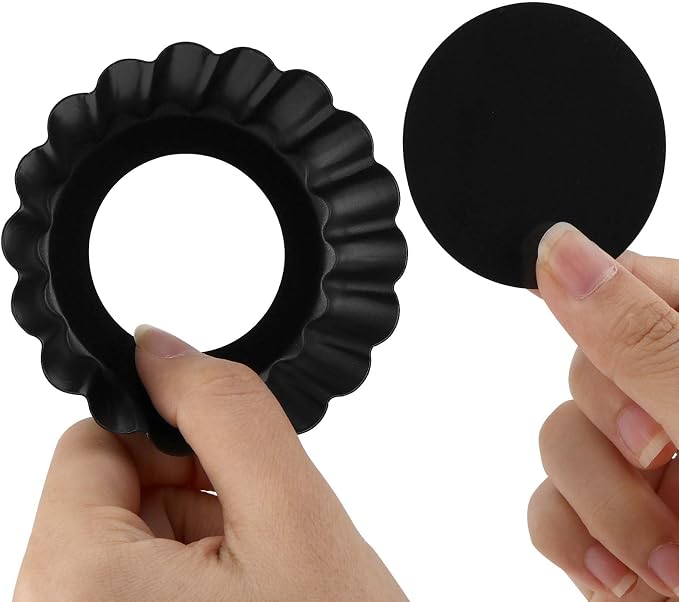 18 PCS 3 Inch Egg Tart Pan with Removable Bottom, Black Mini Tart Tins for Baking Cooking