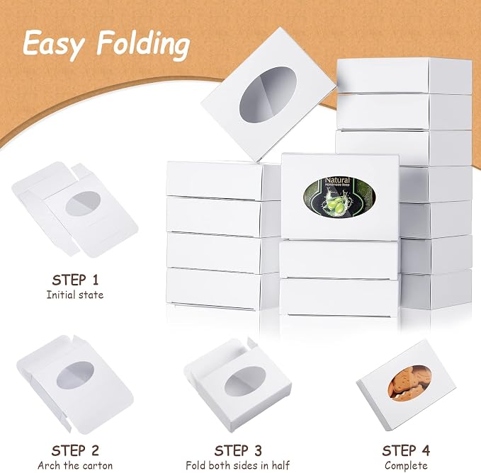 Spakon 30 Pcs Soap Boxes for Homemade Soaps 3.8 x 2.8 x 1.2 Inch Rectangle Soap Boxes with Window Small Gift Wrapping Box for Soaps Packaging Bakery Cookies Candy Party Favor Supplies(White)