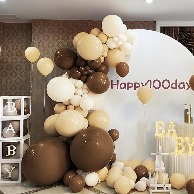 Boho Balloon Garland Arch Kit, 160Pcs Dark Brown White Sand and Nude Balloons for Birthday Bridal Baby Shower Gender Reveal Wedding Retirement Party Decorations