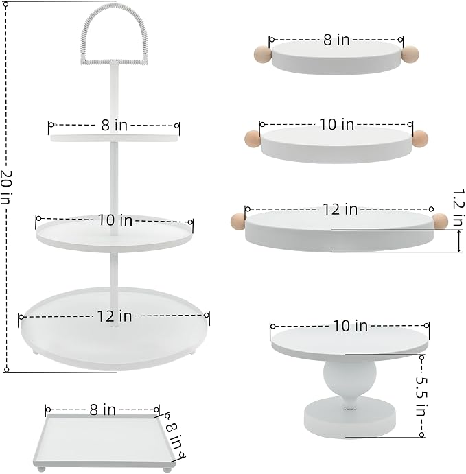 Set of 7 White Cake Stands Metal Dessert Display Holder Round 3 Tier Cupcake Stand Serving Tray Platter Cake Pedestal Stand for Party Weddings Birthday Baby Showers Anniversary