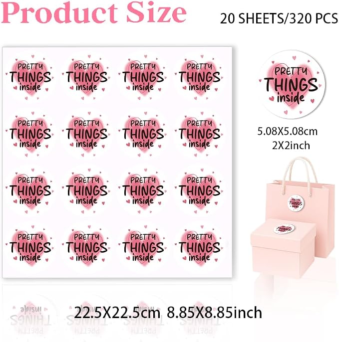 320 Pcs Pretty Things Inside Sticker, 2 Inch Pink Heart Pattern Gold Foil Seal Labels Waterproof Self-Adhesive Packaging Sticker for Business Gift Boxes Packaging