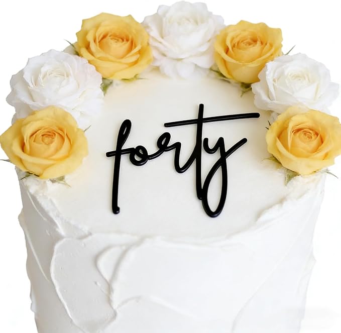 Black Forty Cake Topper, Acrylic Happy 40th Birthday Cake Decorations for Women and Men, Cheers to 40 Years Anniversary Cake Charm Party Supplies