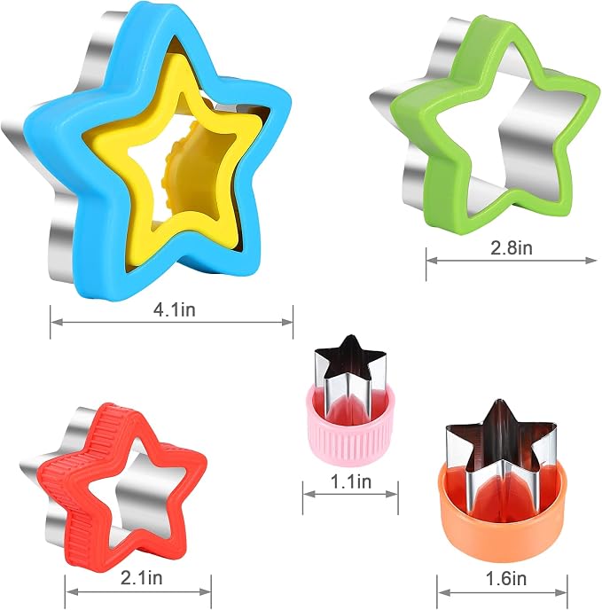MUYIYAMEI Star Cookie Cutters Set - Sandwich Sealer & Five-Pointed Star Shaped Cookie Cutter Biscuit Molds Fondant Cake Cheese Pastry Mold Bakeware Tools (Assorted Sizes)