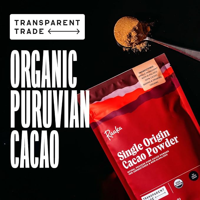 Raaka Organic Cacao Powder - Unsweetened, Non-Alkalized, 32oz Resealable Bag