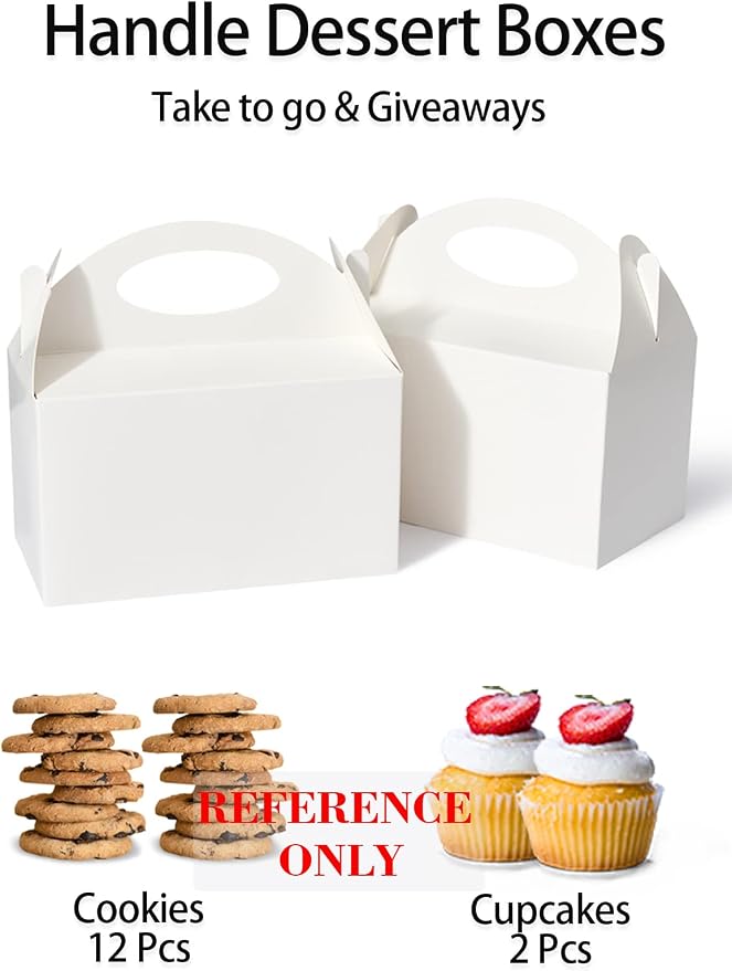 Happyhiram Party Favor Boxes White 12 Pcs, Small Treat Boxes with Handles 6 Inch Gable Candy Boxes Paper Gift Bags for Kids Birthday Baby Shower Bridal Shower and Wedding, 1 Count (Pack of 12)