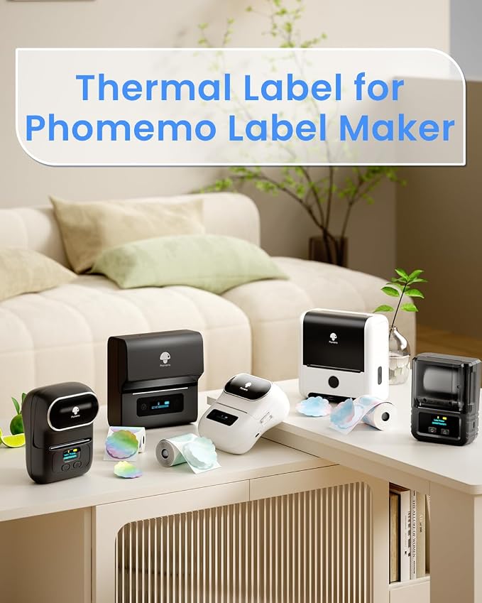 Phomemo Thermal Labels - 3 Rolls Gradient Color M110 Labels for M110/M220/M221/M120/M200, 1.96"x1.96" (50x50mm), 140 Labels for Small Business/Home Use, Barcode, Address, Logo