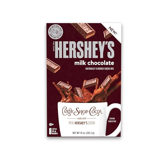 Candy Shop Cocoa HERSHEY’S Milk Iced Cocoa Mix, 1.25oz, 24 Pack | HERSHEY’S milk chocolate cocoa mix with rich, creamy chocolate flavor; just add water for smooth hot or iced drinks anytime