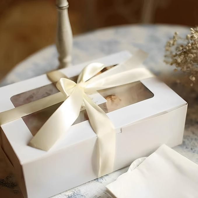 8x6x2.5In 20pcs White Cookie Boxes with Window, Pastry Boxes for Gift Giving, Treat Boxes for Bread, Donuts, Valentine's Day, Women's Day, Mother's Day, Christmas, and Holiday Gatherings.