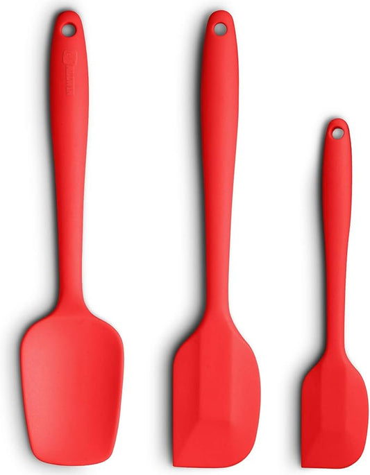 Silicone Spatula 3‑Piece Set Heat Resistant 600°F Non‑Stick Rubber Spatulas with Stainless Steel Core ALLWIN HOUSEWARE Large Spatula, Spoonula & Mini Spatula for Cooking & Baking, Red