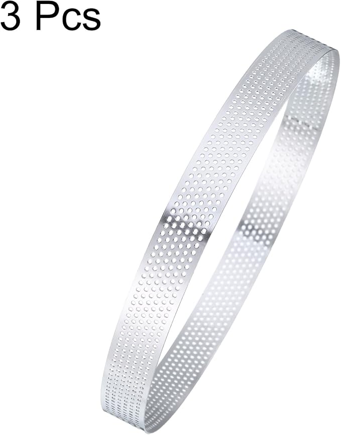 HARFINGTON 3Pcs Stainless Steel Tarts Rings 7.5" Perforated Metal Circle Baking Dessert Mousse Round Cake Ring Non Stick for Home Kitchen Food Cheese Making Tool