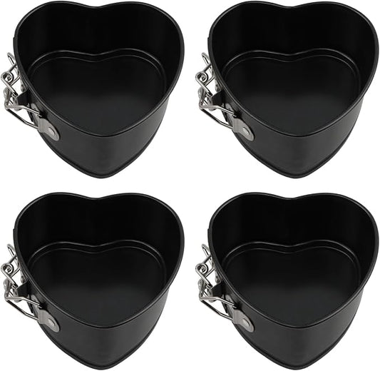 Heart Springform Pans 4 Inch, Set of 4 Mini Cheesecake Pans, Nonstick | Removable bottom, Spring latch release, Carbon steel with nonstick coating, Oven safe 445F, Hand wash recommended