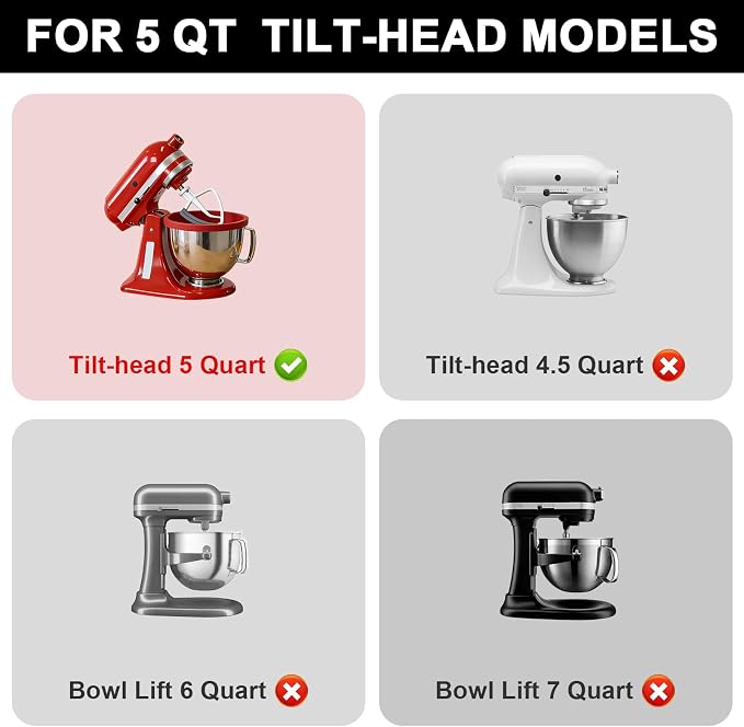 5 Qt Tilt-Head Silicone Liners for kitchenaid Stand Mixer, Silicone Bowl Liners with Lids, Kitchen Aid Accessories and Attachments for Baking and Cooking (1pcs White)