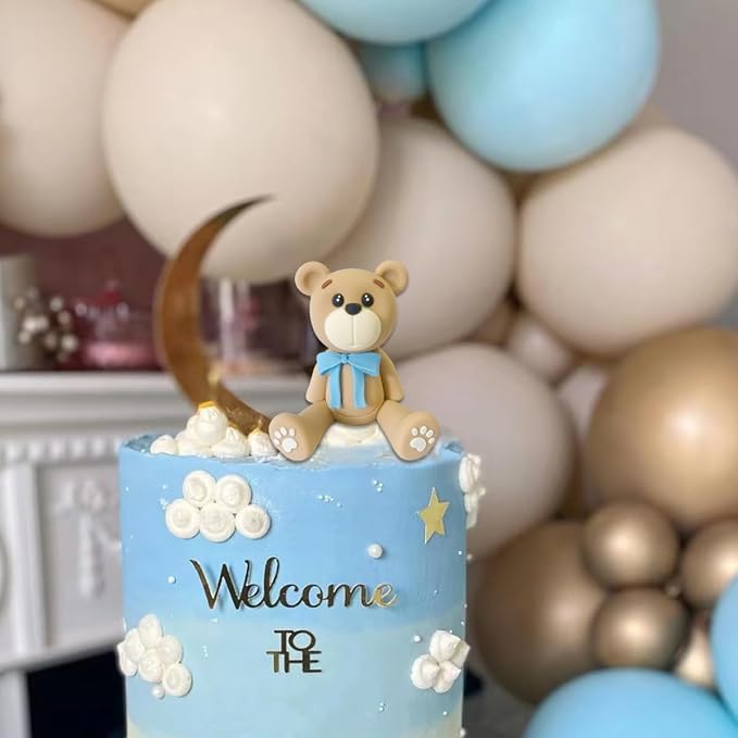3D Bear Cake Toppers Bear Cake Decorations for Boy Girl Baby Shower Birthday Party Supplies (bule)