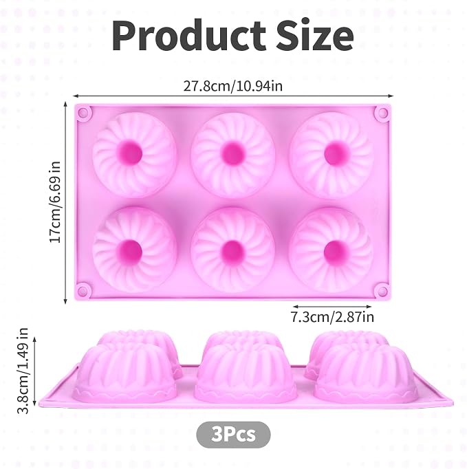 3 Pack Purple Mini Cake Pans for Baking, Silicone Small Cake Pan Mold Moldes Para Gelatinas, 6 Cavity Nonstick Mini Cheesecake Pans, Jello Molds Silicone Donut Pan for Baking Cupcakes Chocolate