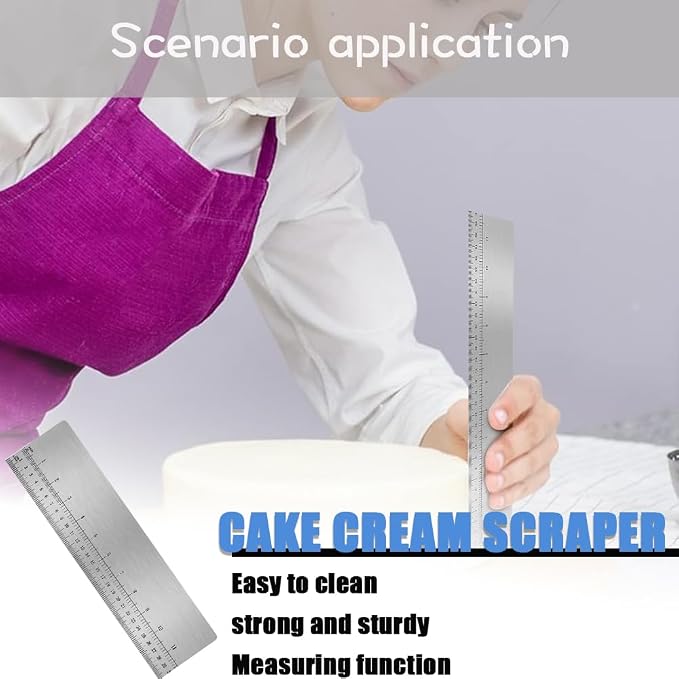 Stainless Steel Cake Scraper with Scale,LUHUUIZEYU Cake Stripe Edge Smoother Scraper, Baking Scraper Tool for Measuring Cake,Buttercream Decorating Comb for Kitchen(12Inch)