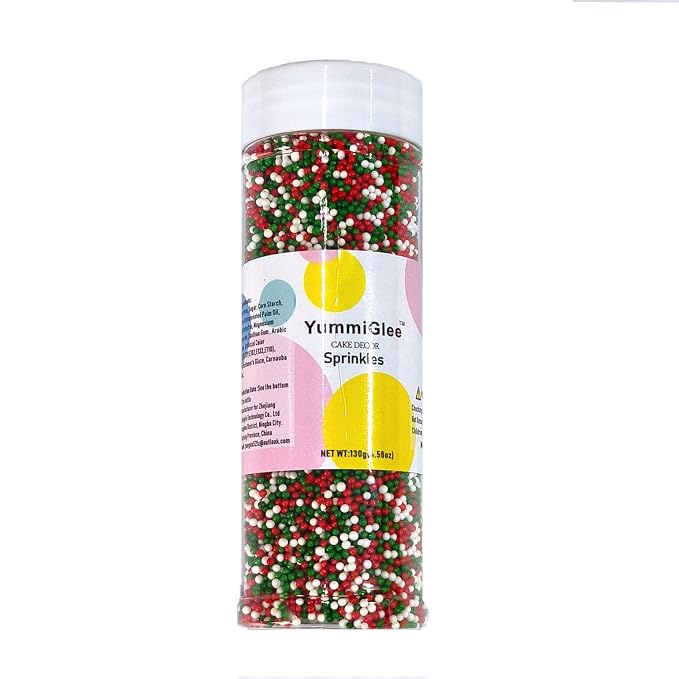 Christmas Nonpareils Sprinkles - 4.6oz - Red, Green & White Confetti for Dessert Decorating - Holiday Baking Toppings for Gingerbread, Cupcakes, Cookies, Cake Pops, Ice Creams