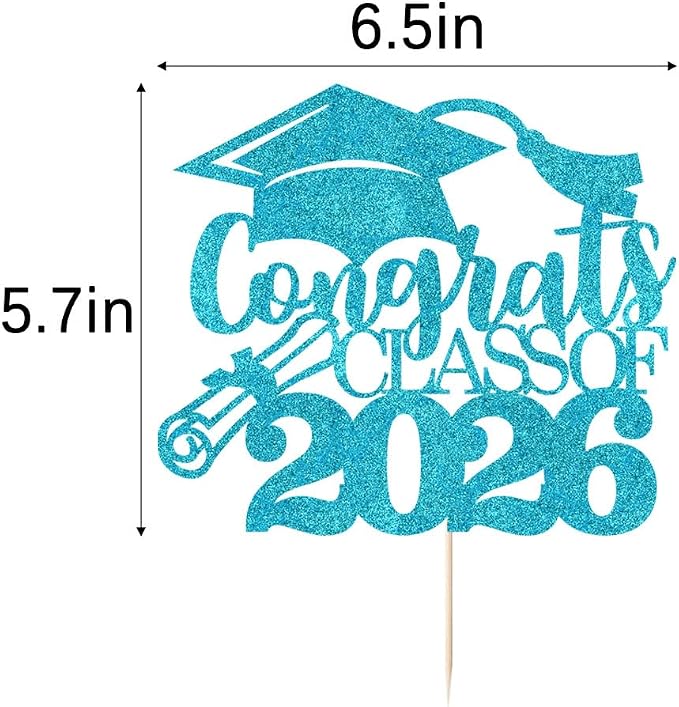 Congrats Class Of 2026 Cake Topper, Glitter Graduation Party Supplies - High School College Graduates -College Graduate Cake Topper Decorations Supplies (blue)