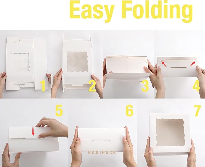 25 White Bakery Boxes with Window, 8x8x4 Inches Cake Boxes with Window, Treat Boxes for Pastry, Cupcake, Cookies, Muffins, Pie