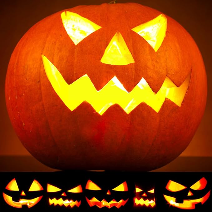 Pumpkin Carving Kit 22Pcs Tools, 2” Deep Halloween Pumpkin Carving Stencils Set Metal Mold with Hammer, Safer & Funny Halloween Decoration Cookie Cutters Shapes Pie Pancake