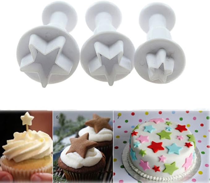 Star Small Fondant Plunger Cutter Set Cake Cookies Decorating Tool Mold-Tiny 3 Pieces（Mini）