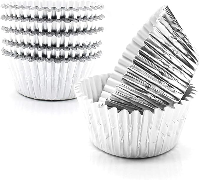 Cupcake Liners Silver,GOLF Standard Size Silver Foil Cupcake Liners Wrappers Metallic Baking Cups,Muffin Paper Cases, 100 Pack